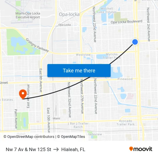 Nw 7 Av & Nw 125 St to Hialeah, FL map