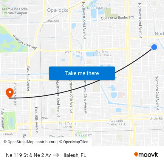 Ne 119 St & Ne 2 Av to Hialeah, FL map