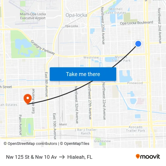 Nw 125 St & Nw 10 Av to Hialeah, FL map
