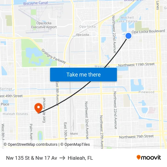 Nw 135 St & Nw 17 Av to Hialeah, FL map