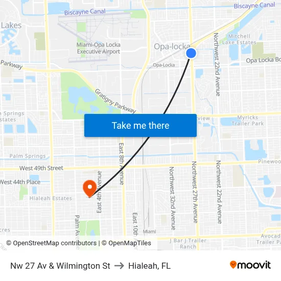 Nw 27 Av & Wilmington St to Hialeah, FL map