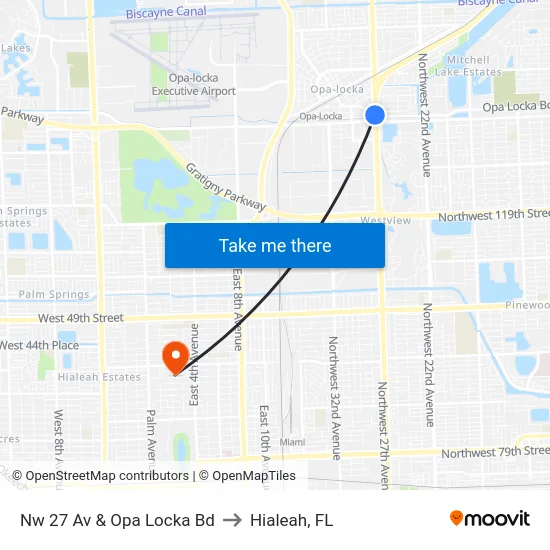 Nw 27 Av & Opa Locka Bd to Hialeah, FL map