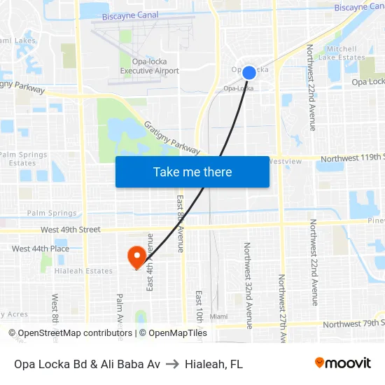 Opa Locka Bd & Ali Baba Av to Hialeah, FL map