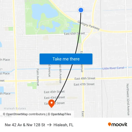 Nw 42 Av & Nw 128 St to Hialeah, FL map