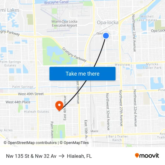 Nw 135 St & Nw 32 Av to Hialeah, FL map