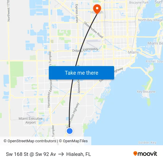 Sw 168 St @ Sw 92 Av to Hialeah, FL map