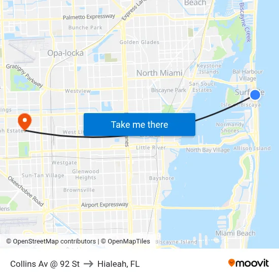 Collins Av @ 92 St to Hialeah, FL map