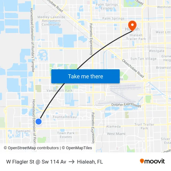 W Flagler St @ Sw 114 Av to Hialeah, FL map