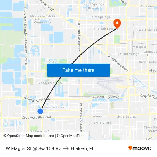 W Flagler St @ Sw 108 Av to Hialeah, FL map