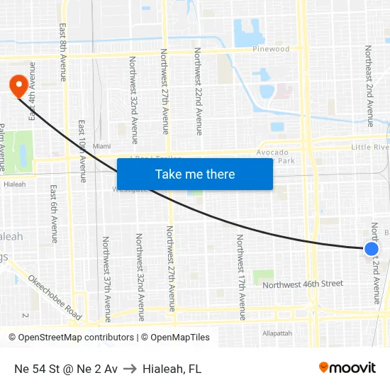 Ne 54 St @ Ne 2 Av to Hialeah, FL map