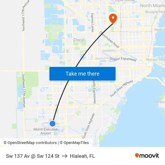 Sw 137 Av @ Sw 124 St to Hialeah, FL map