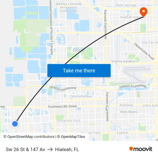 Sw 26 St & 147 Av to Hialeah, FL map