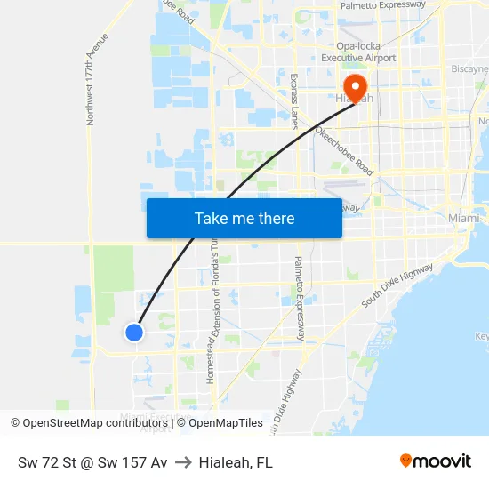 Sw 72 St @ Sw 157 Av to Hialeah, FL map