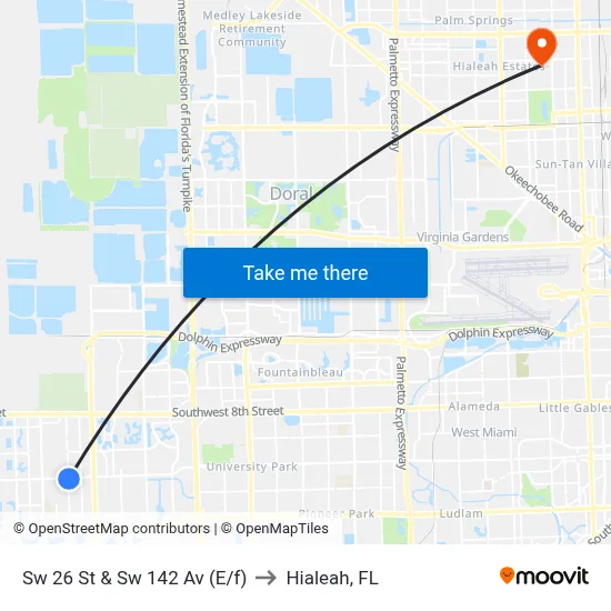 Sw 26 St & Sw 142 Av (E/f) to Hialeah, FL map