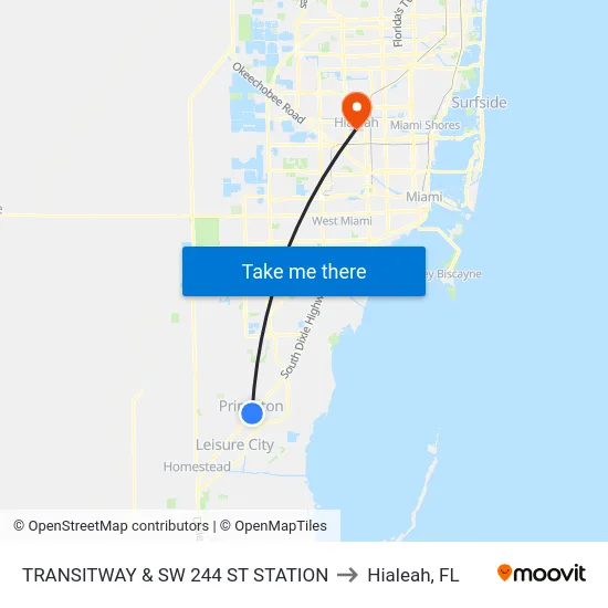 Transitway & Sw 244 St Station to Hialeah, FL map