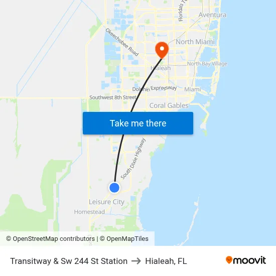 Transitway & Sw 244 St Station to Hialeah, FL map