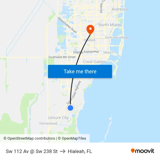 Sw 112 Av @ Sw 238 St to Hialeah, FL map