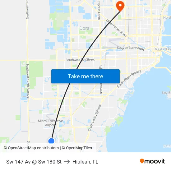 Sw 147 Av @ Sw 180 St to Hialeah, FL map
