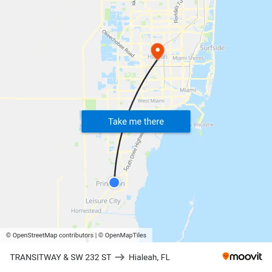 Transitway & Sw 232 St to Hialeah, FL map