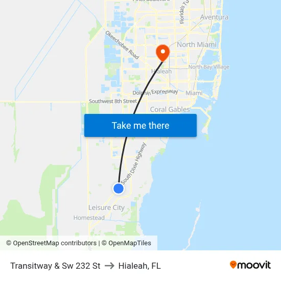Transitway & Sw 232 St to Hialeah, FL map