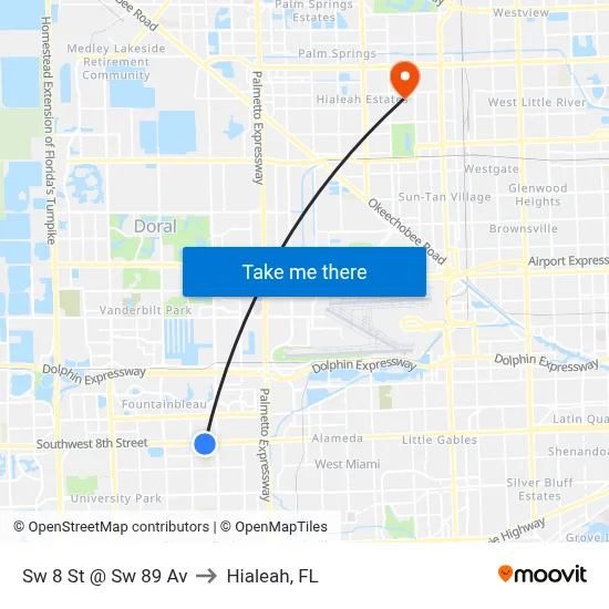 Sw 8 St @ Sw 89 Av to Hialeah, FL map