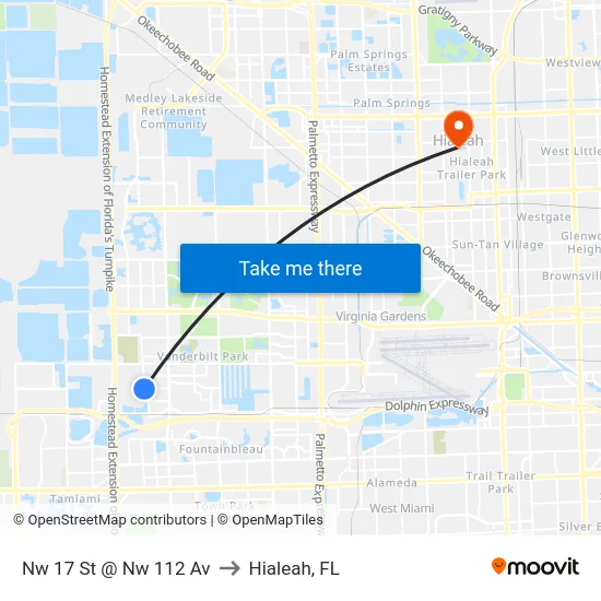 Nw 17 St @ Nw 112 Av to Hialeah, FL map