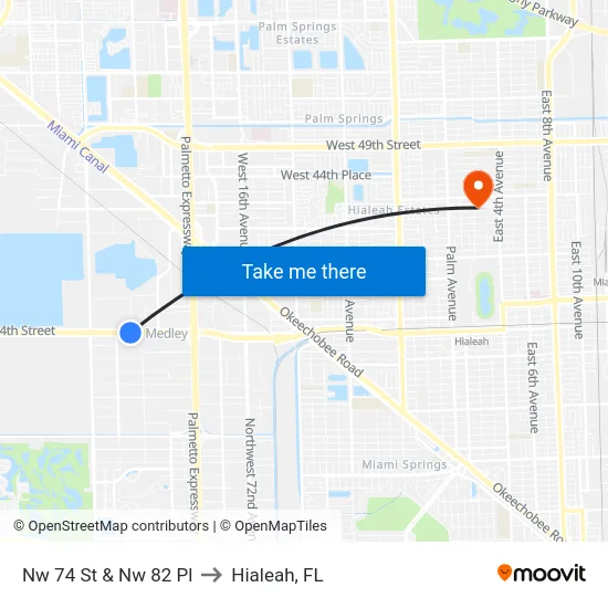 Nw 74 St & Nw 82 Pl to Hialeah, FL map