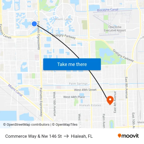 Commerce Way & Nw 146 St to Hialeah, FL map