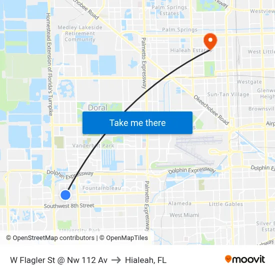 W Flagler St @ Nw 112 Av to Hialeah, FL map