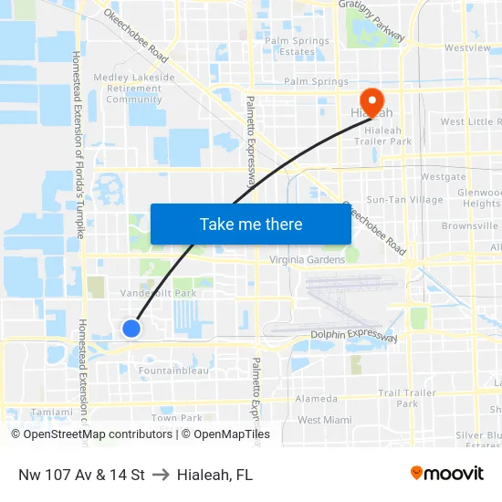 Nw 107 Av & 14 St to Hialeah, FL map