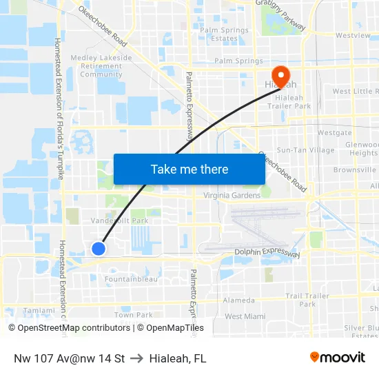 Nw 107 Av@nw 14 St to Hialeah, FL map