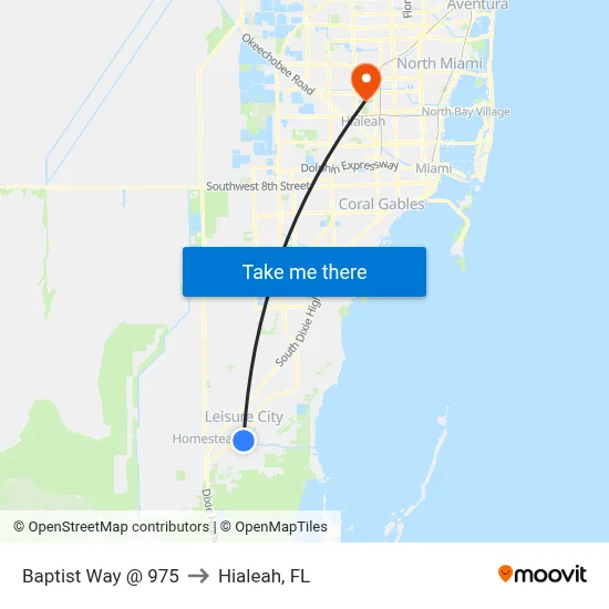 Baptist Way @ 975 to Hialeah, FL map