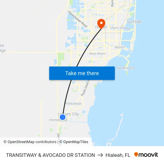 Transitway & Avocado Dr Station to Hialeah, FL map