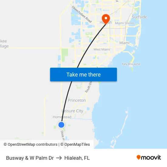 Busway & W Palm Dr to Hialeah, FL map