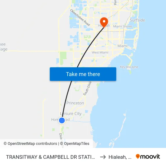 Transitway & Campbell Dr Station to Hialeah, FL map