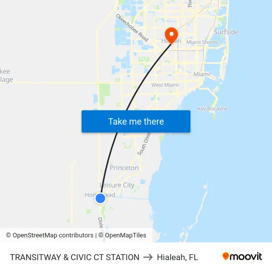 Transitway & Civic Ct Station to Hialeah, FL map