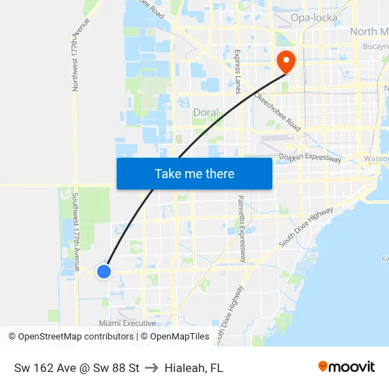 Sw 162 Ave @ Sw 88 St to Hialeah, FL map