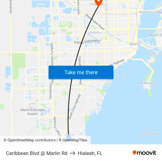 Caribbean Blvd @ Marlin Rd to Hialeah, FL map