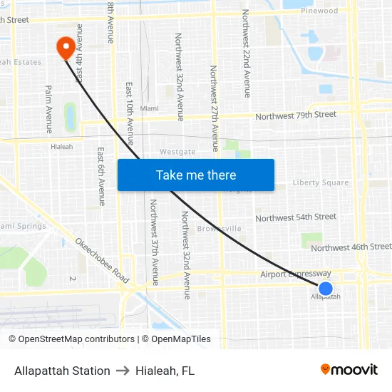 Allapattah Station to Hialeah, FL map