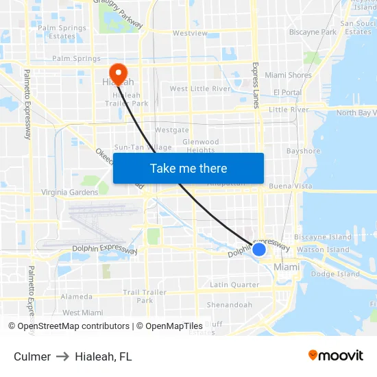 Culmer to Hialeah, FL map