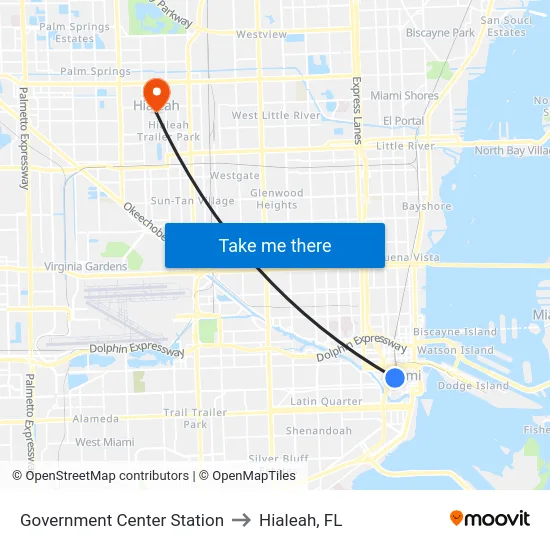 Government Center Station to Hialeah, FL map