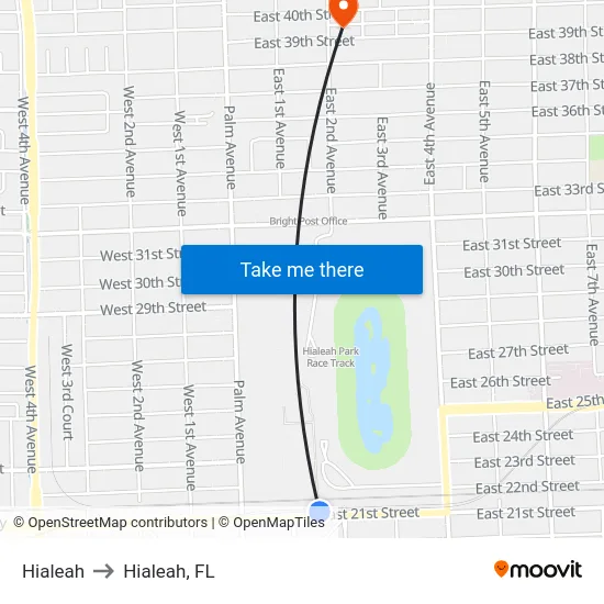 Hialeah to Hialeah, FL map