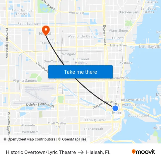 Historic Overtown/Lyric Theatre to Hialeah, FL map