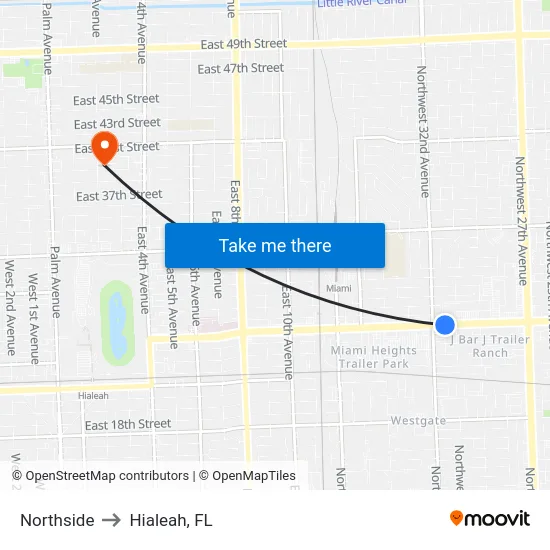 Northside to Hialeah, FL map