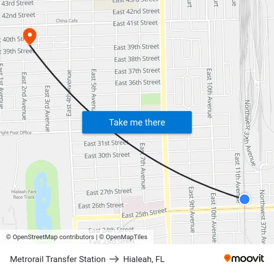 Metrorail Transfer Station to Hialeah, FL map