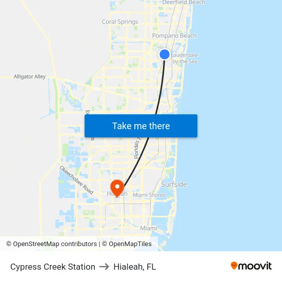 Cypress Creek Station to Hialeah, FL map