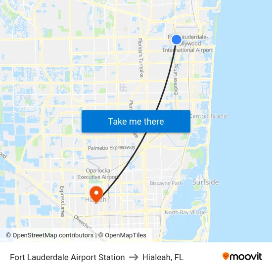 Fort Lauderdale Airport Station to Hialeah, FL map