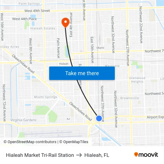 Hialeah Market Tri-Rail Station to Hialeah, FL map