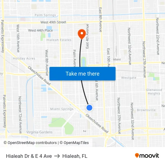 Hialeah Dr & E 4 Ave to Hialeah, FL map