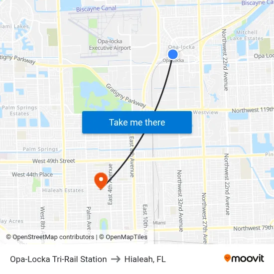 Opa-Locka Tri-Rail Station to Hialeah, FL map